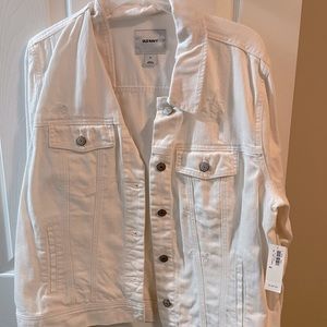 NWT old navy distressed white blue Jean jacket size XL